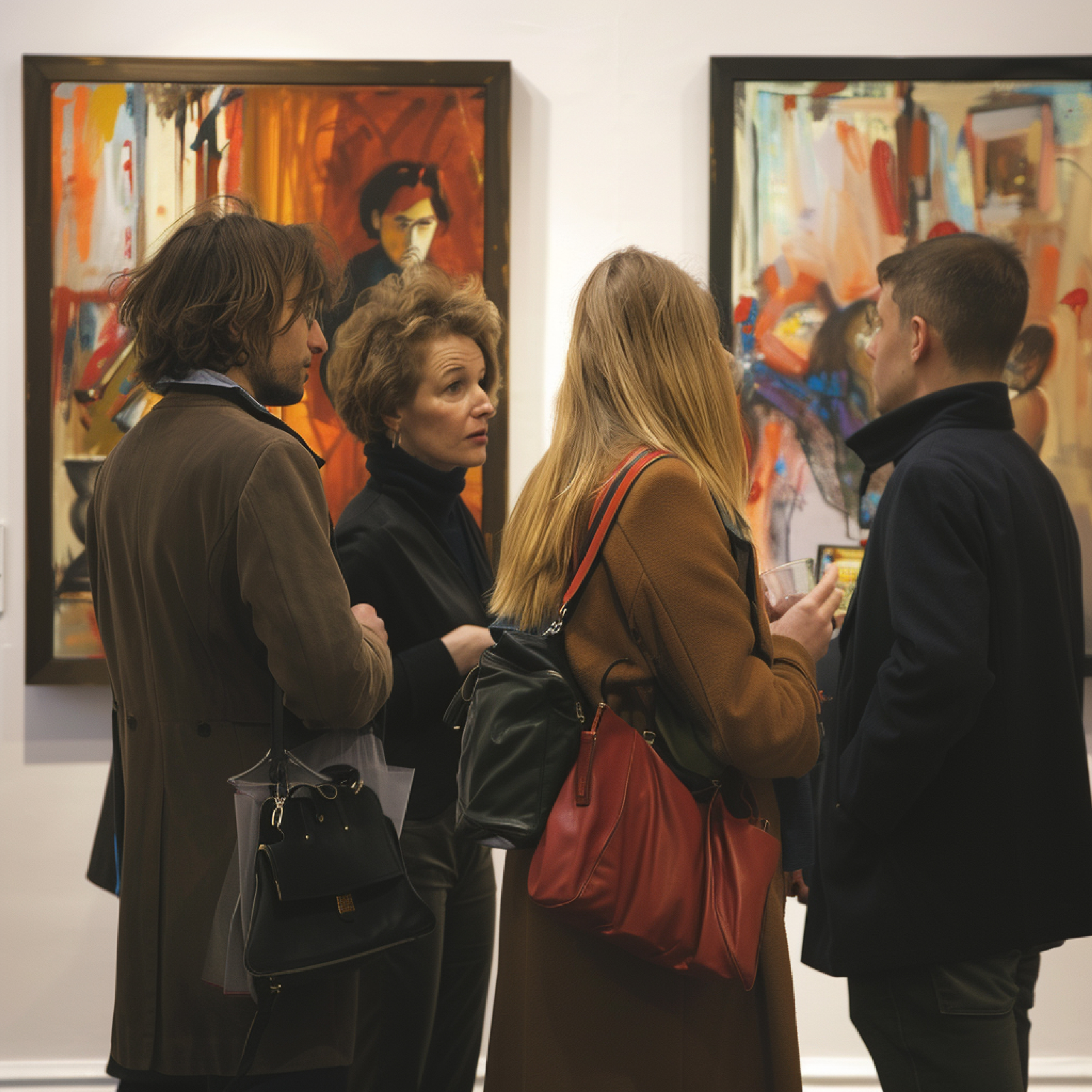 art gallery opening with guests admiring work
